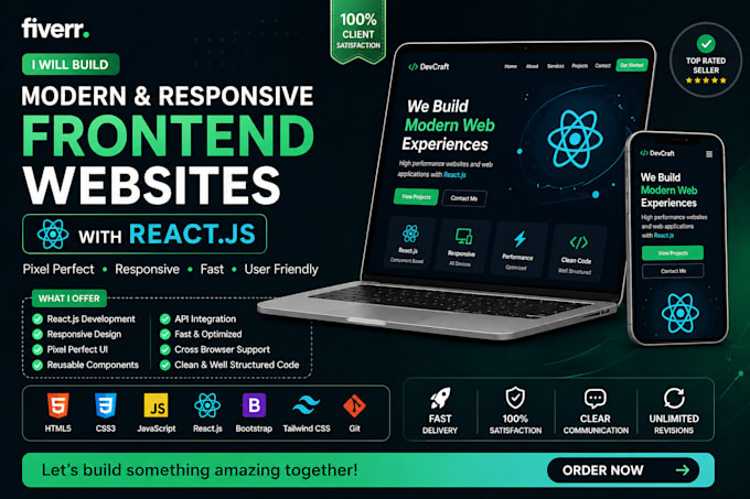 create responsive frontend website using HTML CSS javascript and react