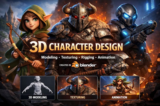 design 3d game character with texture rigging and animation using blender