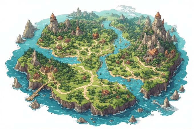 design detailed fantasy world map illustration