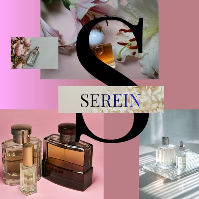 do high end perfume brand identity with 3d mockup