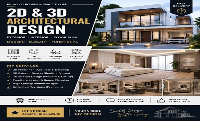 design modern 2d floor plan and realistic 3d house design