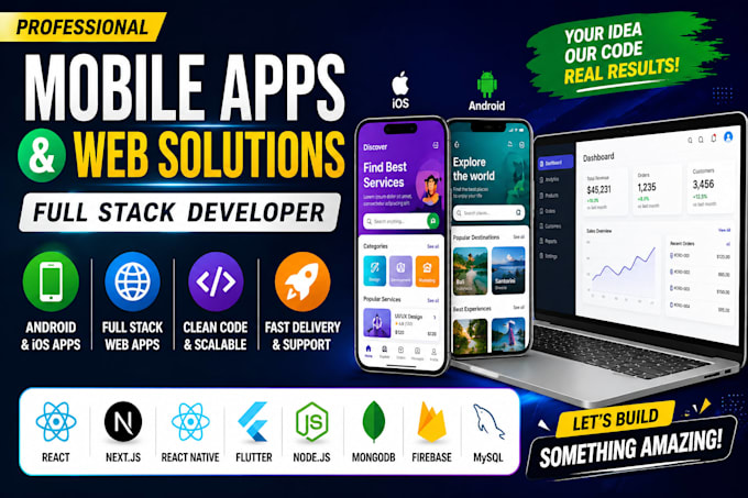 develop mobile apps, android, ios, react native, flutter
