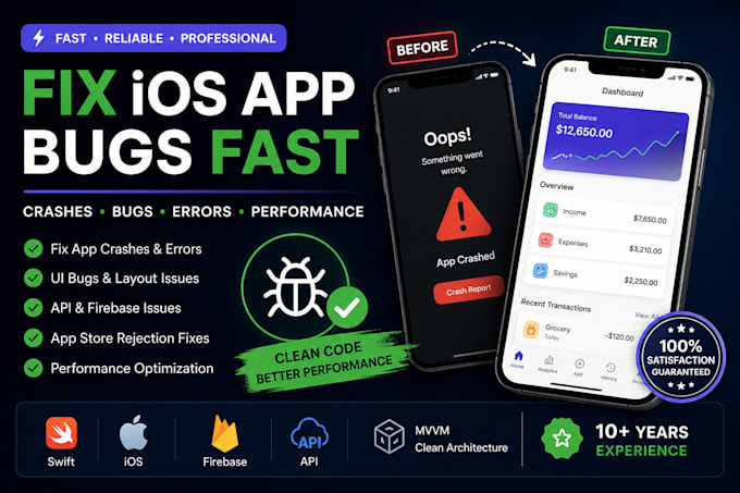 fix ios app bugs, crashes, and issues fast