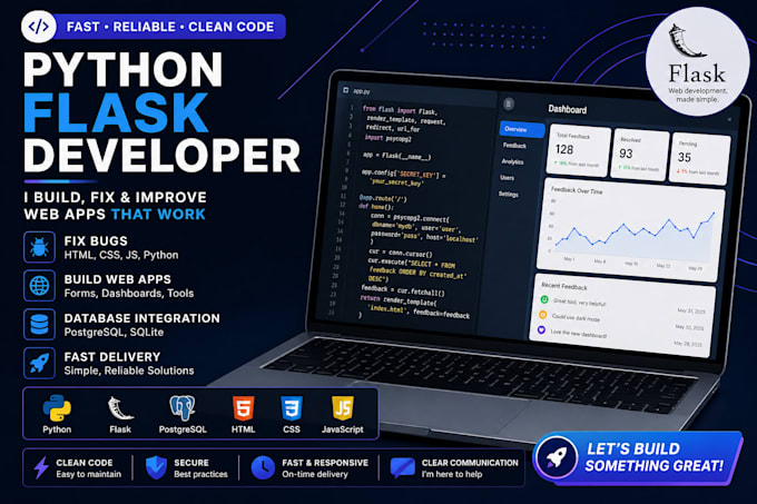build or fix your python flask web app and bugs