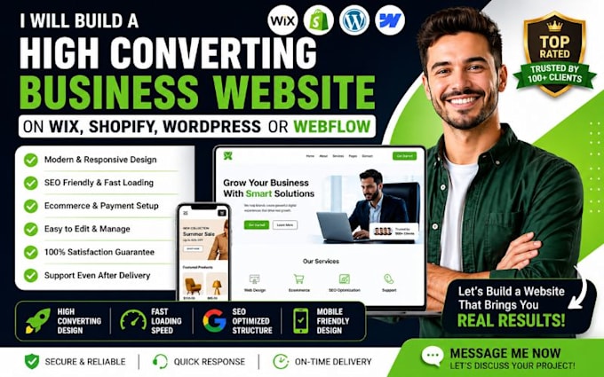 design high converting business website on shopify web wix web wordpress webflow