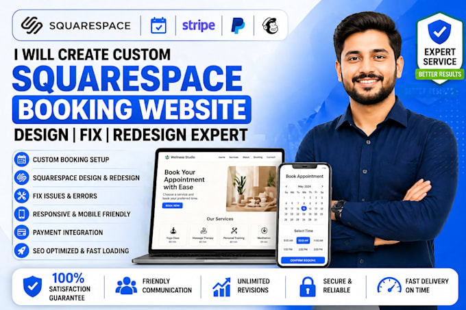 create custom squarespace booking website design redesign squarespace website