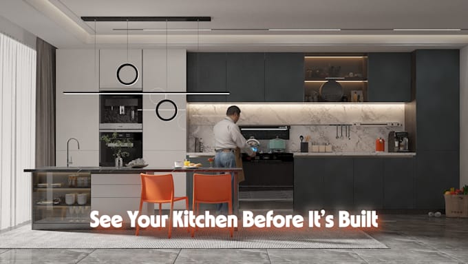 Design modern kitchen interior with photorealistic 3d rendering and ...
