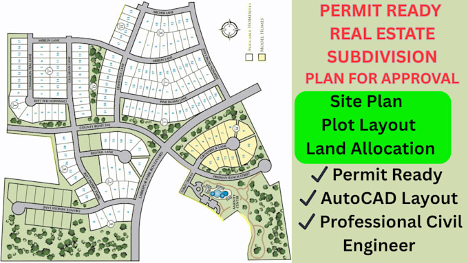 real estate plot subdivision plan, site plan land allocation analysis civil 3d