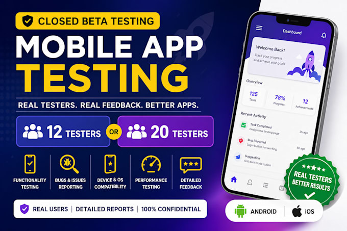 provide closed testing 12 testers 20 testers mobile app testing 12 testers