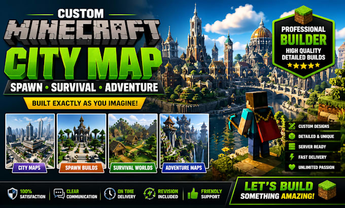 create custom minecraft city map spawn build survival adventure as your builder