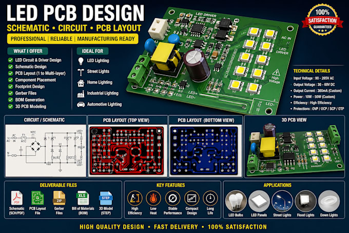 led pcb, schematic, circuit and pcb layout for pcb lighting electronics