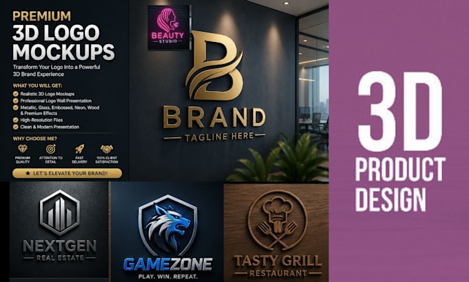 create realistic 3d logo mockup for your brand identity