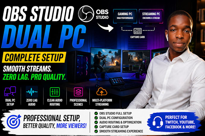 setup professional dual PC streaming system with obs studio