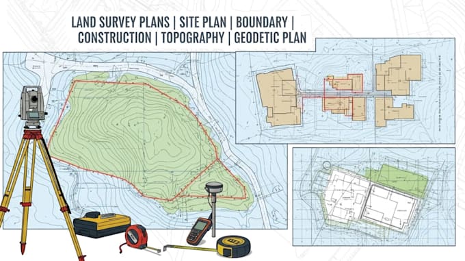 Draw land survey plans site plan boundary construction, topography ...