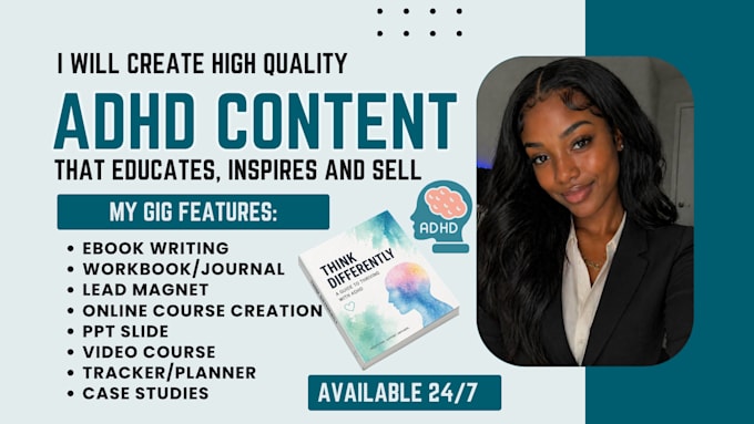 write and design adhd ebook, online course, planner, workbook, adhd coach