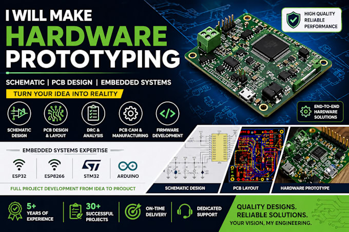 make hardware prototyping, schematic, pcb design, esp32, esp8266, stm32, arduino