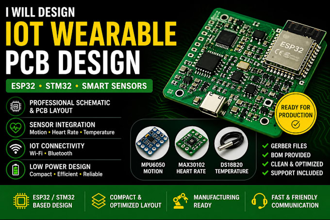 design iot pcb using esp32 stm32 with mpu6050 max30102 and ds18b20 sensor