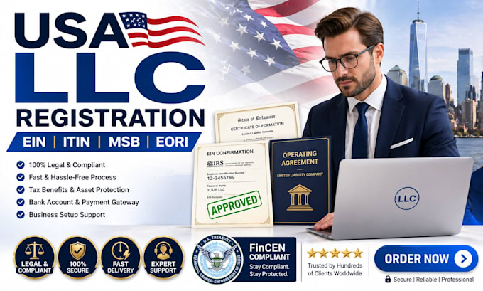 usa llc registration, ein, itin, msb and eori filing