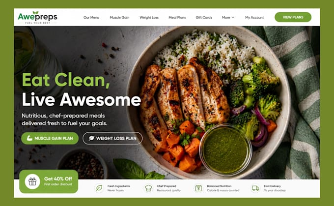 build seo optimized meal prep website, design nutrition, diet, meal plan store