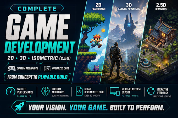 develop custom game mechanics 2d 3d and isometric