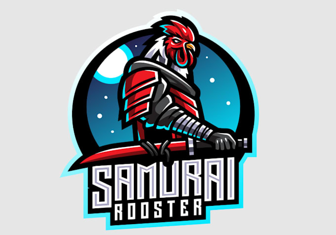 unique samurai rooster mascot logo for your brand