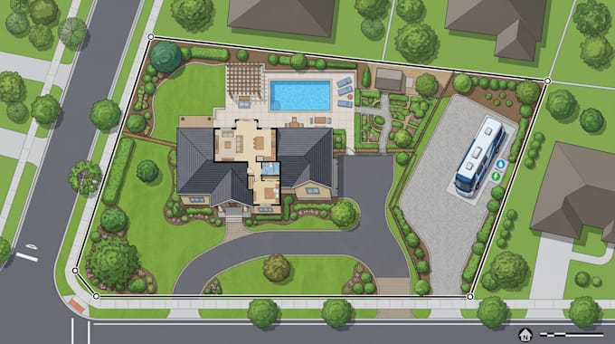 render plot plan, plat map, rv parking, site plan and property map design