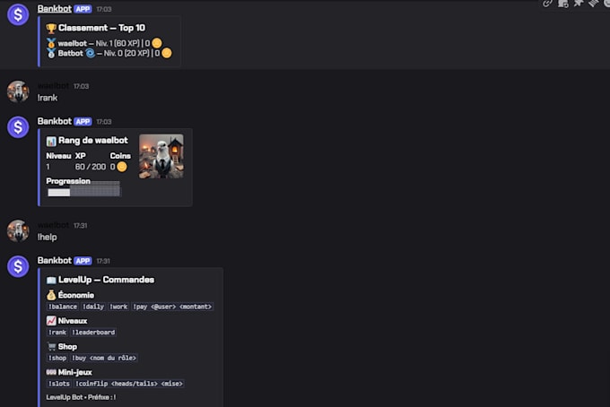 create a custom discord economy and level bot