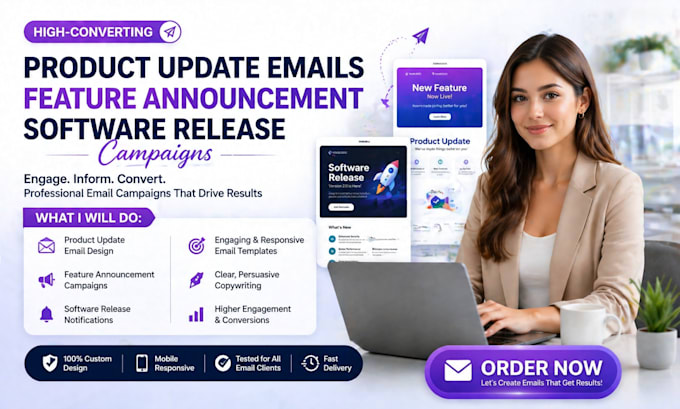 design product update emails, feature announcement campaigns, software release