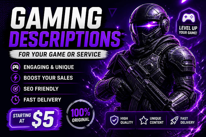 write gaming descriptions for your game or service