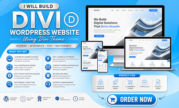 Build divi wordpress website design using divi theme by Austinvik | Fiverr
