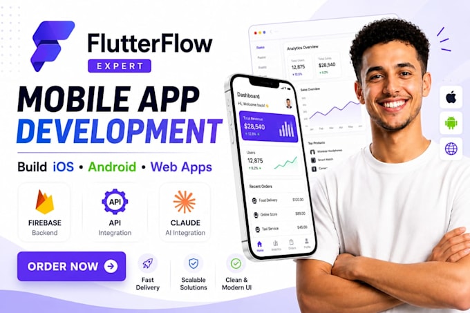 build any flutterflow mobile app, booking app restaurant app, delivery app