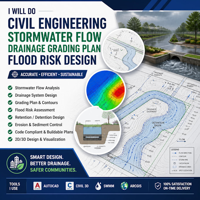 do civil engineering stormwater flow drainage grading plan flood risk design