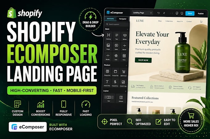 create a professional shopify landing page using ecomposer