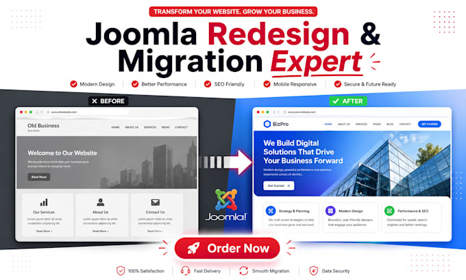 joomla website redesign, migrate wordpress, homey yootheme pro joomla template