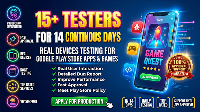provide 12 tester google play testers android app testing beta testing