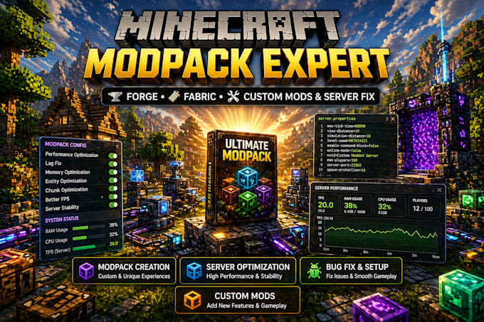 create custom minecraft modpack, modpack developer forge fabric minecraft server