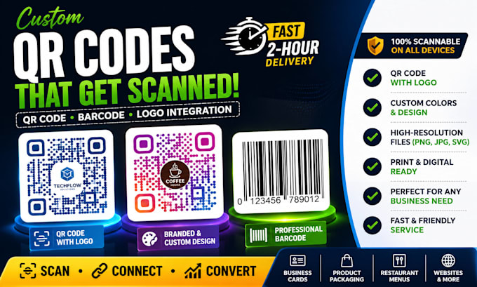 create custom qr code, qr code generator, barcode, qr design with logo in 2 hrs