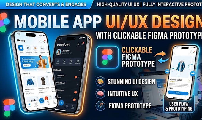 mobile app UI UX design with clickable figma prototype