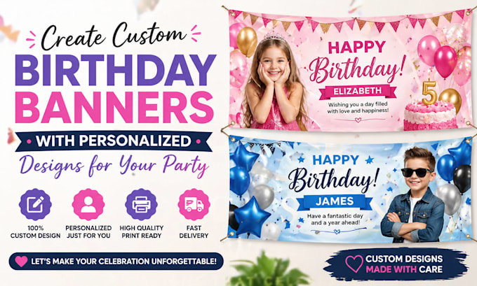 create custom birthday banners with personalized designs for your party