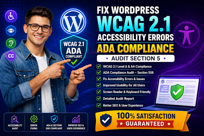 fix wordpress wcag 2 1 accessibility errors, ada compliance, section 508 audit