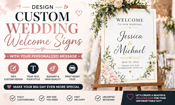design custom wedding welcome signs with your personalized message