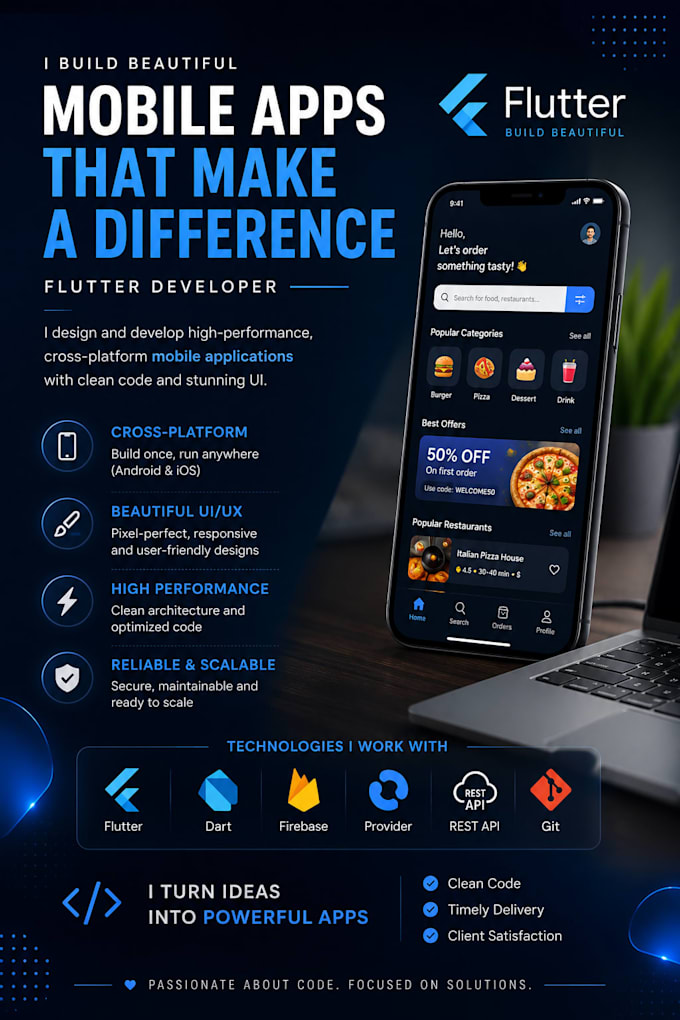 develop professional flutter mobile app for android and ios