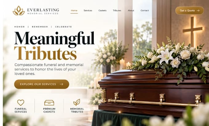 design squarespace funeral website memorial tribute website casket website