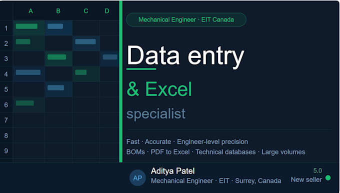 do fast, accurate data entry, excel spreadsheets, bom, and PDF conversion