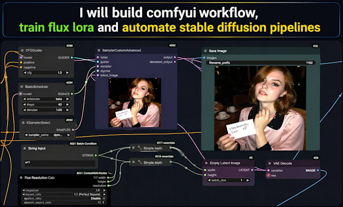 build comfyui workflow, train flux lora and automate stable diffusion pipelines