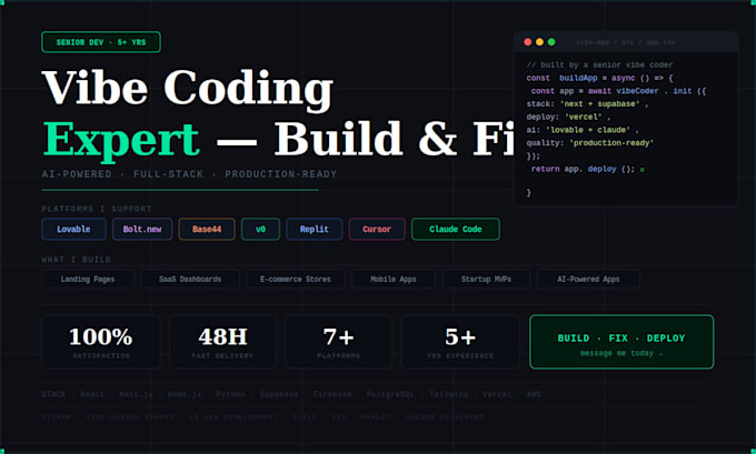 be your vibe coding expert to build, fix and deploy your ai web app
