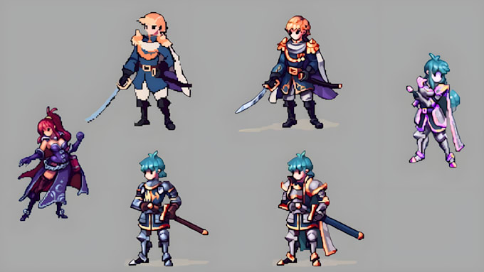 design 2d pixel art animation sprite sheet for your game pixel characters