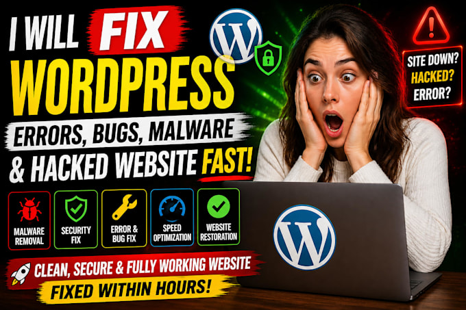 fix wordpress bugs, wordpress issues wordpress error, malware removal, site down