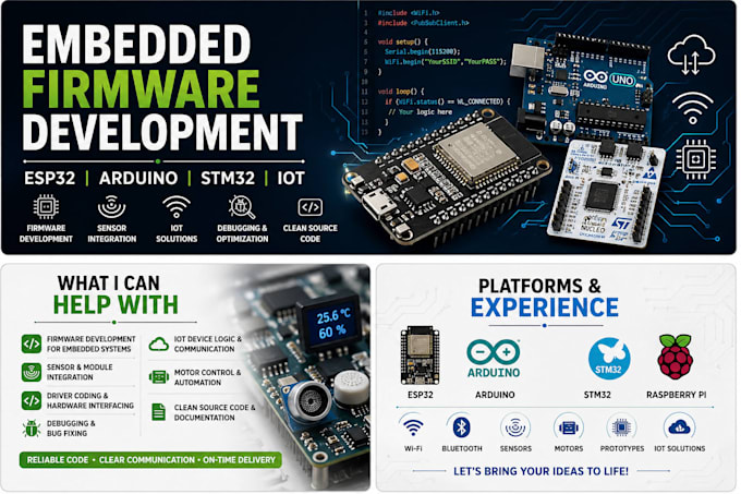 develop esp32, stm32 and arduino firmware
