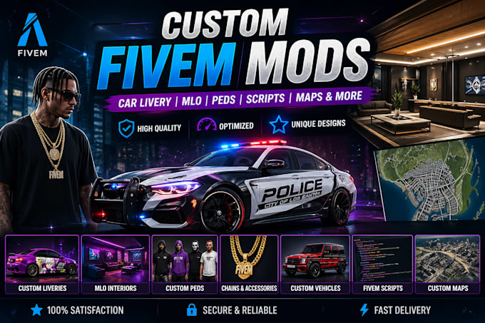 do fivem car livery, mlo, fivem ped, chain, vehicle, map, fivem script, gta mods
